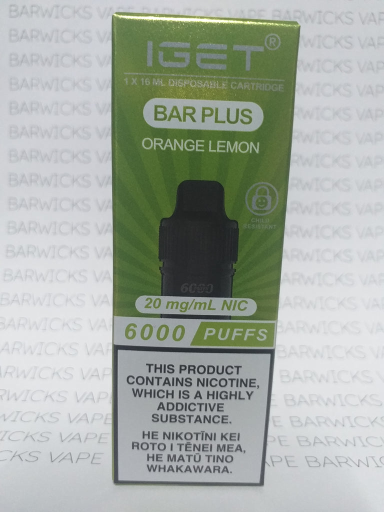 Bar Plus IGET BAR PLUS 6000 20mg Orange Lemon – Barwicks Vape Mart